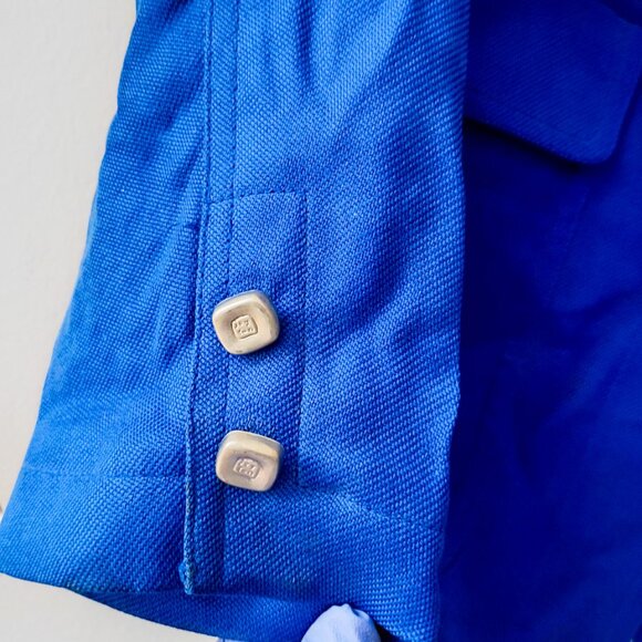 Dana B & Karen 100% Silk Royal Blue Belted Button-Up Shirt Jacket Women's Size 2 - Picture 5 of 8